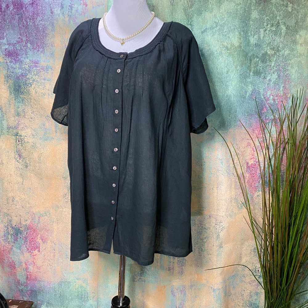 Avenue Emma Basic Item Linen Button Down Blouse -… - image 1